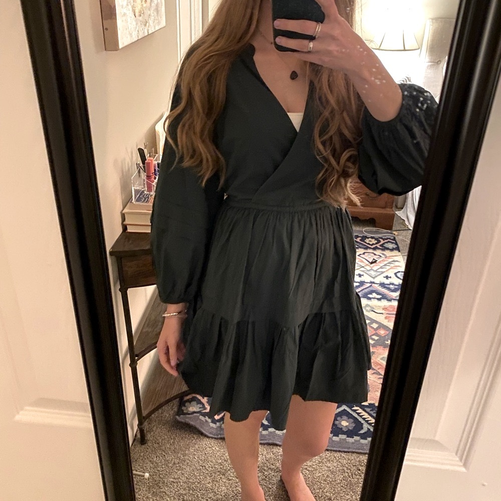 NWT Dark Green Poplin Wrap Dress